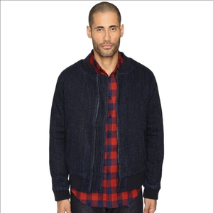 NAKED & FAMOUS Indigo blue Dobby denim bomber jacket